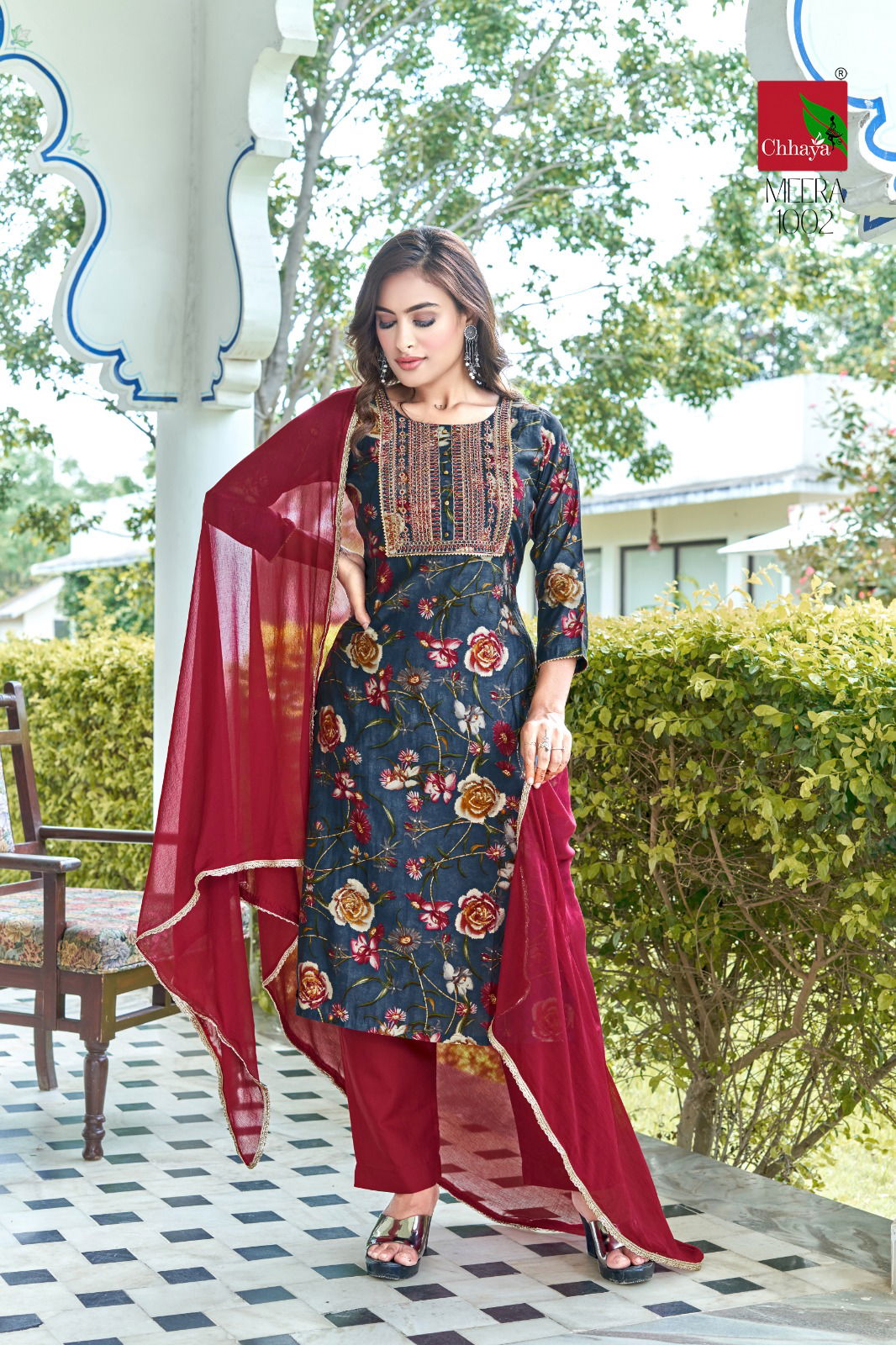 Meera By Chhaya Heavy Modal Print Silk Embroidery Kurti With Bottom Dupatta Wholesale Market